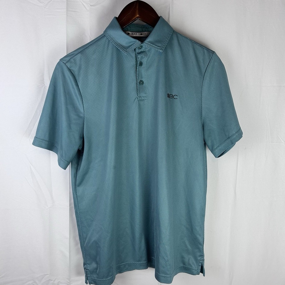 Black Clover Golf Shirt Men's Small Green White Dots Short Sleeve Geometric Polo